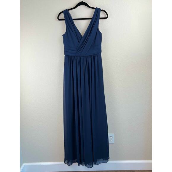 Dessy Collection Midnight Blue Sleeveless Draped Chiffon Maxi Dress 8/Small NWT - Picture 12 of 13